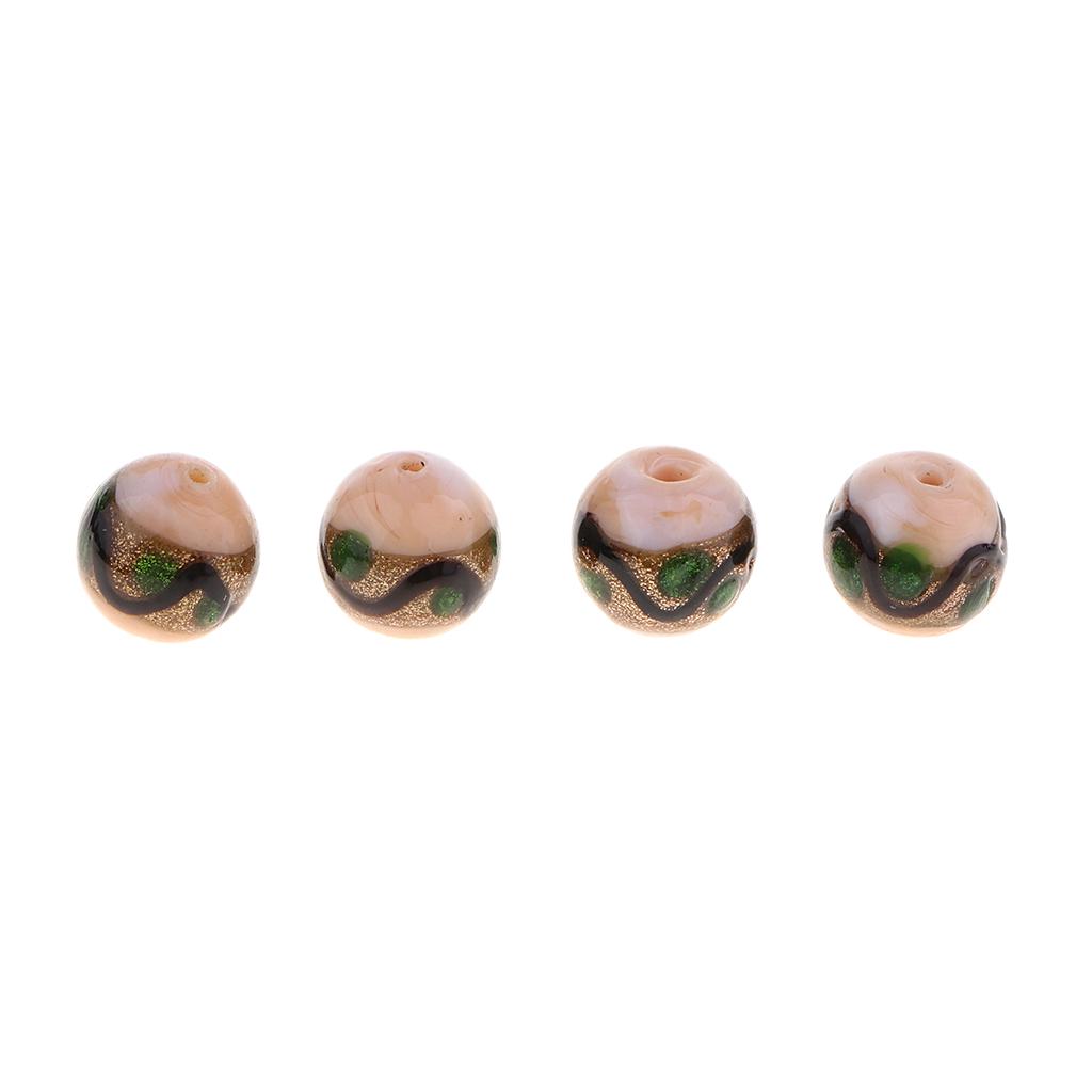 4 Pieces  Foil 12mm Lampwork Glass Round Beads for Jewelry Making Craft Blue