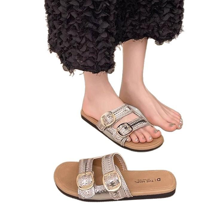 Soft baseplate~ Boken slippers women's summer wear 2025 new seaside vacation pregnant women flat bottom Internet celebrity one word sandals