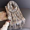 Korean Plaid Atmosphere Autumn And Winter Warm Scarf Women'S Shawl Versatile Commuter Fringed Imitation Cashmere Scarf