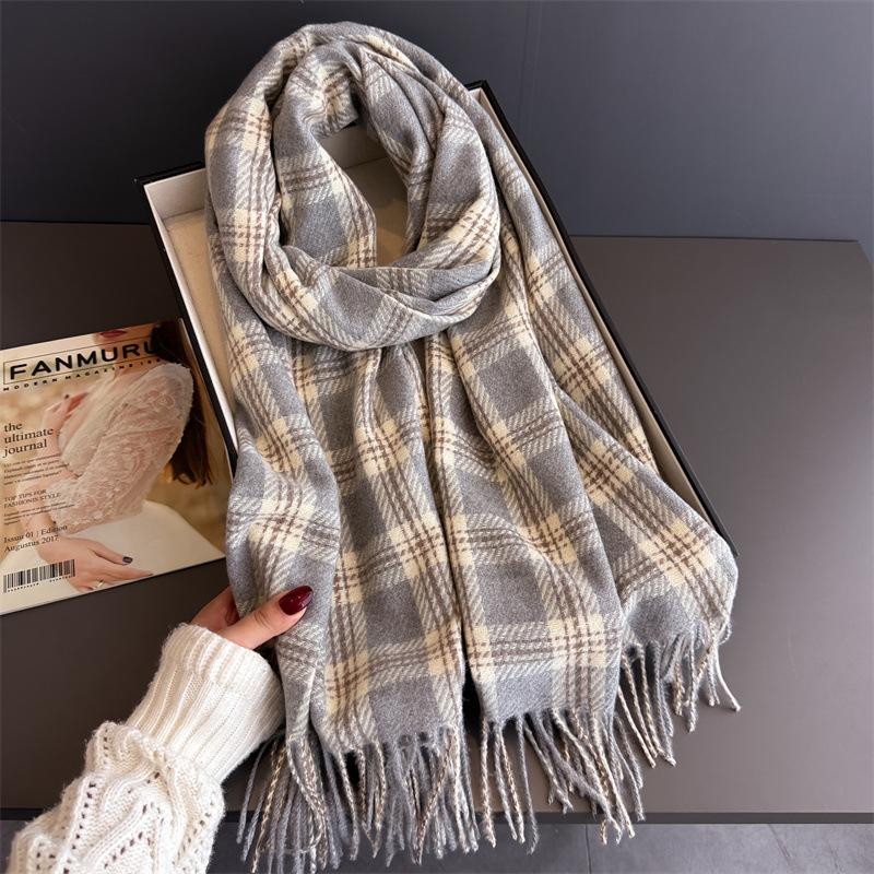 Korea Styles Luxury Stripe Winter Women Scarf Imitation Cashmere Blanket Thick Warm Pashmina Shawl Wraps Tassel Echarpe