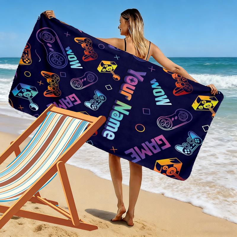 Name Custom Gamer Print Beach Towel, Large Soft Quick Dry Towel for Beach Camping Swimming