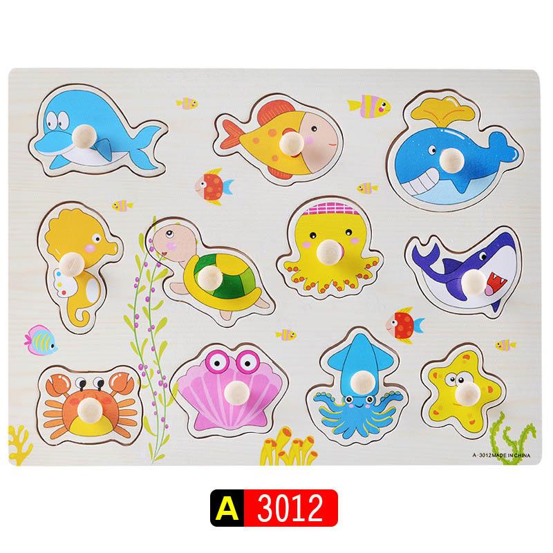 Big Size Baby Montessori Wooden Puzzle Hand Grab Board Set Educational Toys Infantil Cartoon Number Letter Math Puzzle Kids Gift
