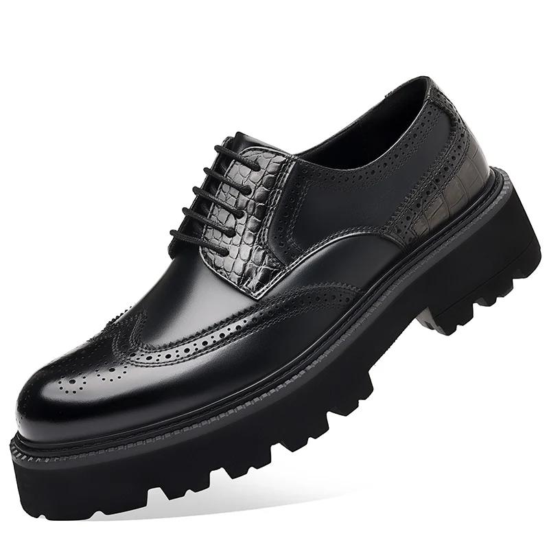 Fashion Thick Bottom Man Oxford Footwear Lace-Up Outdoor Male Shoes 2026 New Mens Brogue Casual Shoes Leather Men Business Shoes