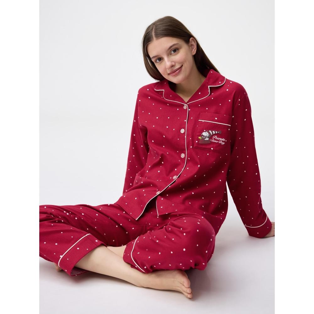 Gu By Uniqlo Flannel Pajamas Long Sleeves Long Pants Peanuts