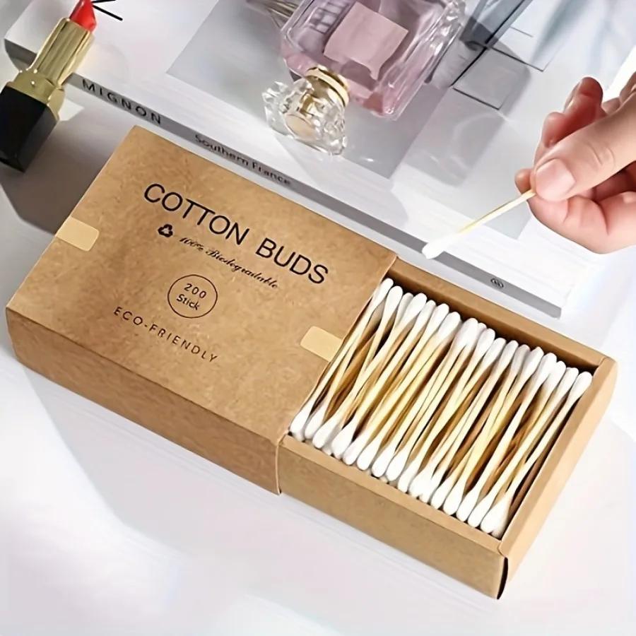 400pcs/200pcs, Bamboo Cotton Swabs, Wooden Cotton Swabs, Double Pointed, No Plastic Ear Sticks,