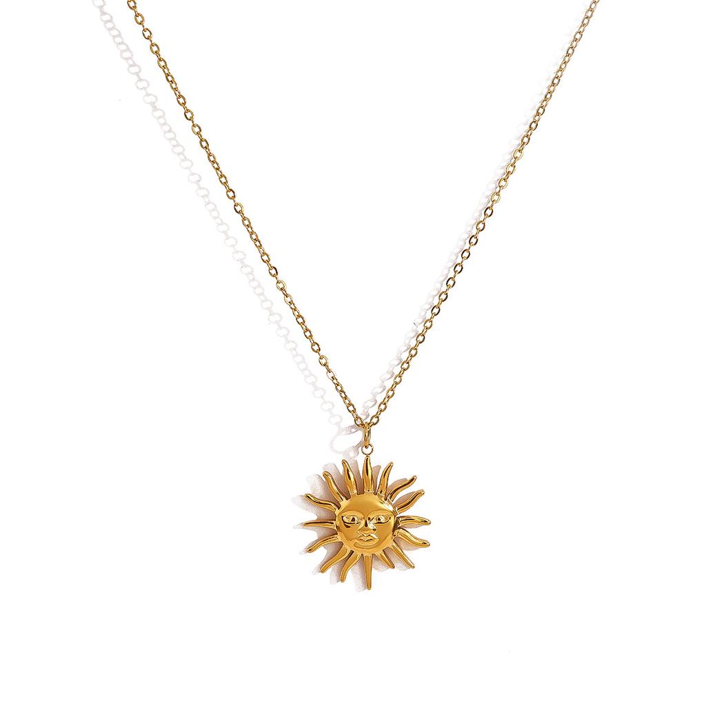 Gold Disc Collarbone Necklace Smiley Face Sun Star Pendant Women Light Luxury Versatile Jewelry