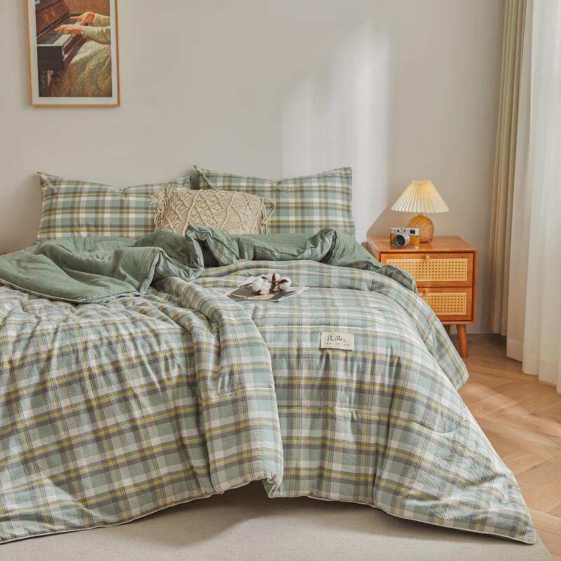 Manyaju Elegante Karomuster Gewaschene Baumwolle Winterdecke