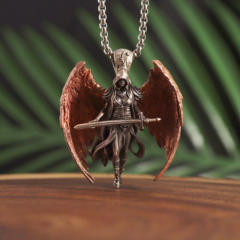 Collier avec pendentif ailes d'ange mystique gothique rétro pour hommes et femmes, bijoux tendance punk hip-hop, cadeau