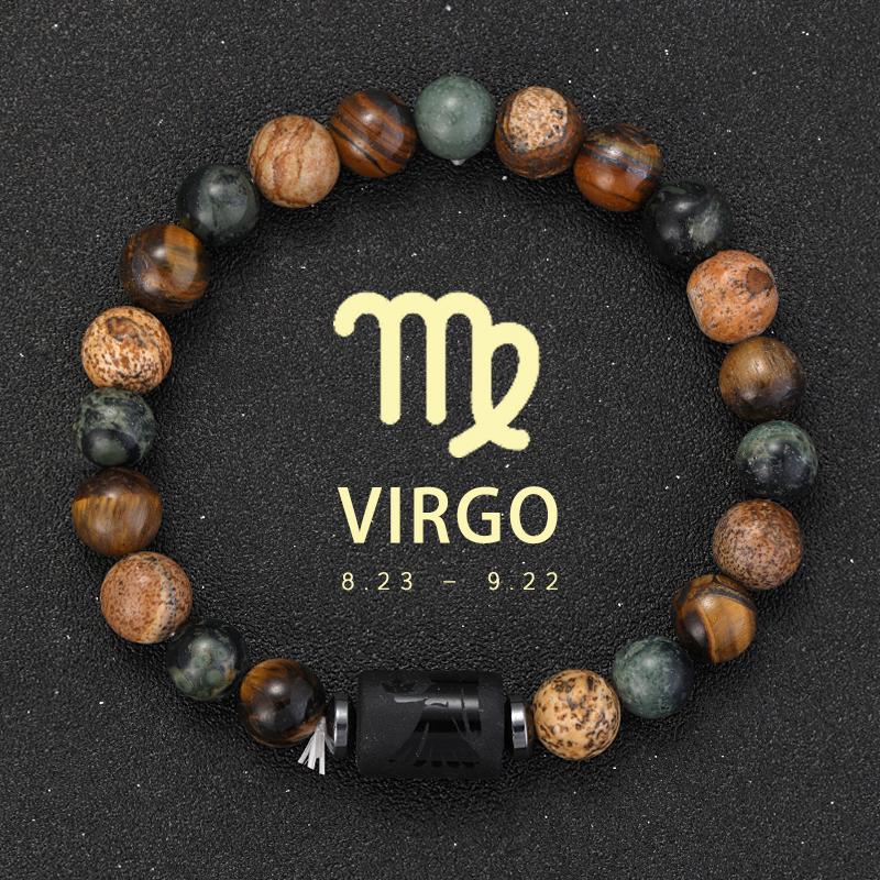 12 Zodiac Natural Stone Bracelets - Cancer, Virgo, Leo, Libra Designs, Ideal Couples & Friendship Gifts, Unisex Jewelry (Pulsera