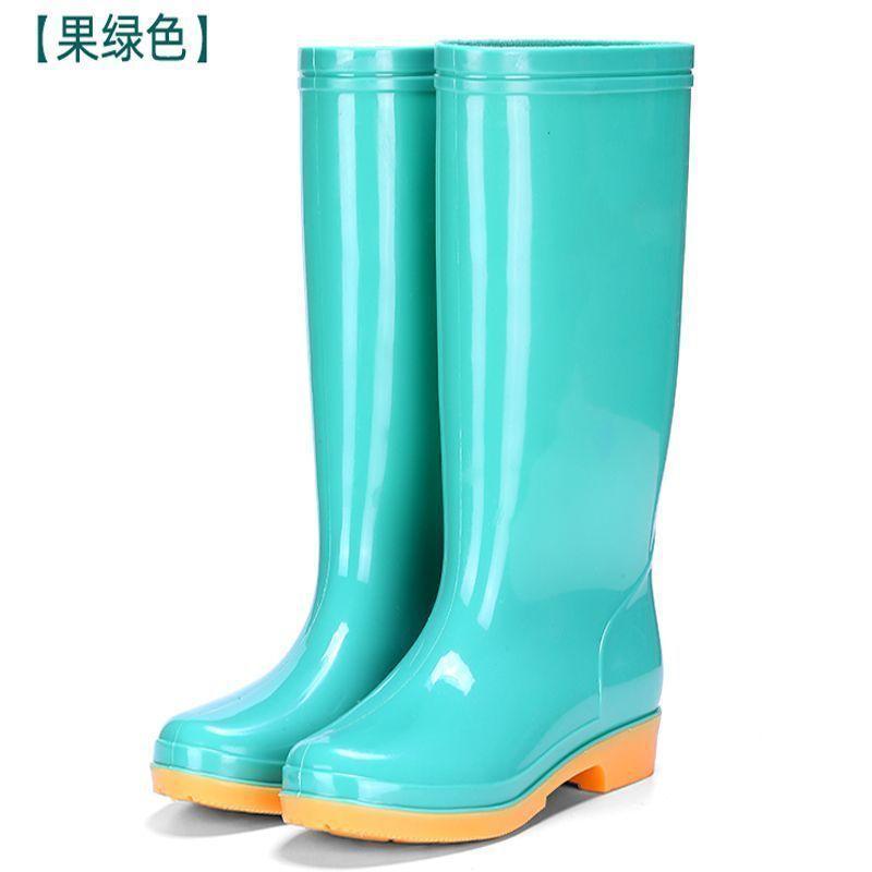 High tube rain shoes women's fashion outer wear non-slip and anti-platform rubber shoes adult long velvet soft-soled rain boots