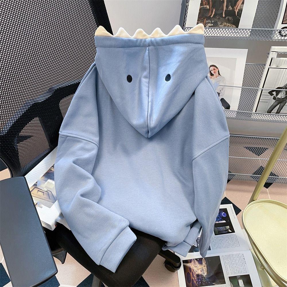 Pullover Hooded Sweatshirts Drawstring Shark Hat Sweater Fleece Shark Hoodies  School Student