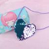 Borsa a Spalla Piccola Portamonete a Forma di Cuore con Doppi Colori e Paillettes per Bambina