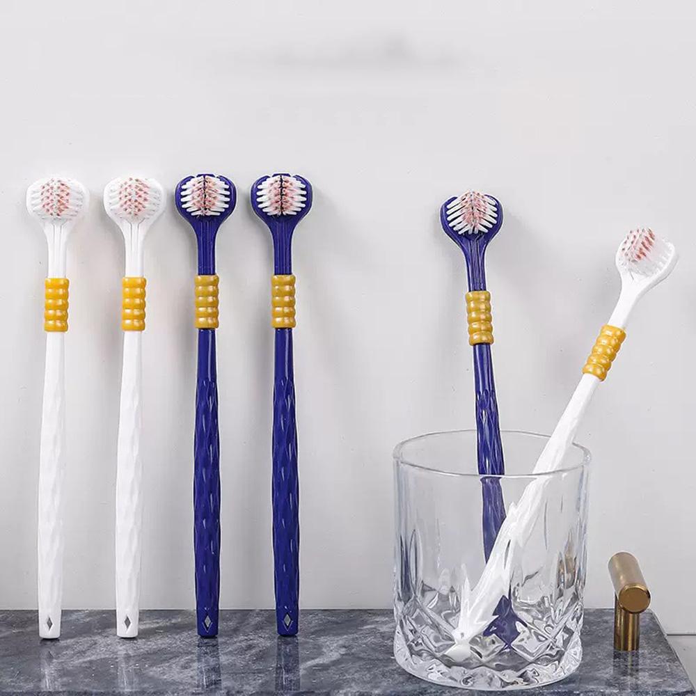 6, 12- Family Soft Bristled Three Sided Toothbrush - Efficient Cleaning Three Headed Manual Toothbrush