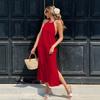 2026 new women's clothing halter neck halter lace-up dress summer seaside vacation style split-ended long dress