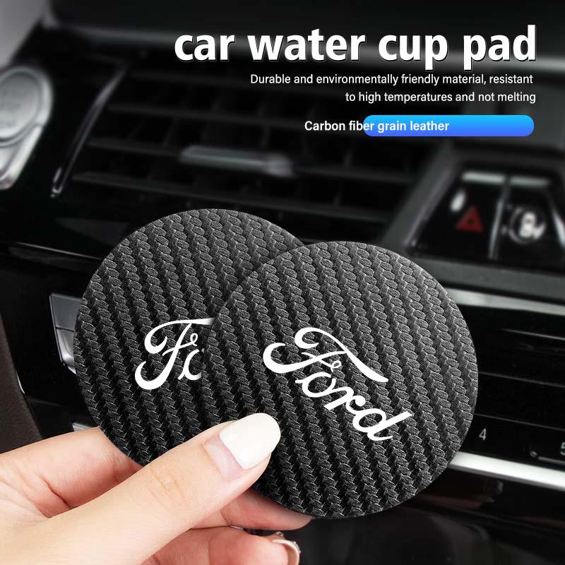 For Ford Car Logo Carbon Fiber Water Cup Pad Bottle Holders Anti Slip Mat Accessories Focus mk2 mk3 mk4 Fiesta Ranger Mondeo