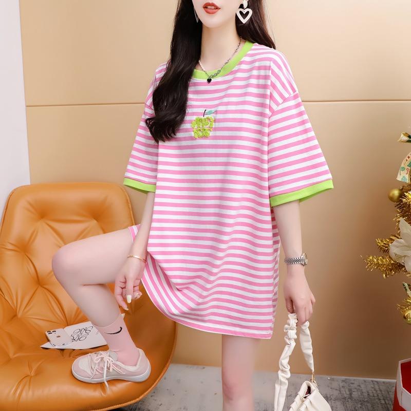 Women's Dopamine Short-sleeved T-shirt Summer Embroidery Patchwork Temperament with Loose Top