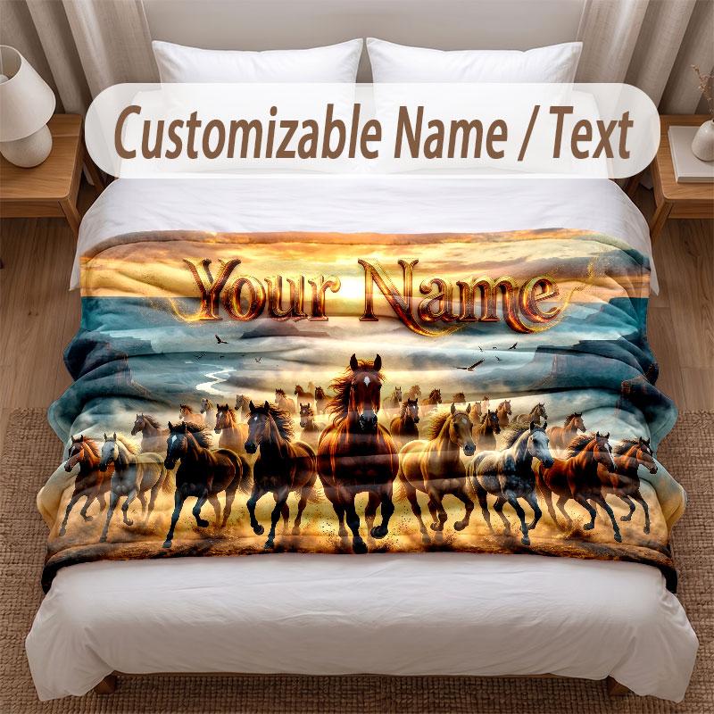 Coperta Morbida a Tema Cavallo Personalizzata con Nome Testo Stampato Coperta Calda Decorazione Divano Casa Camera da Letto