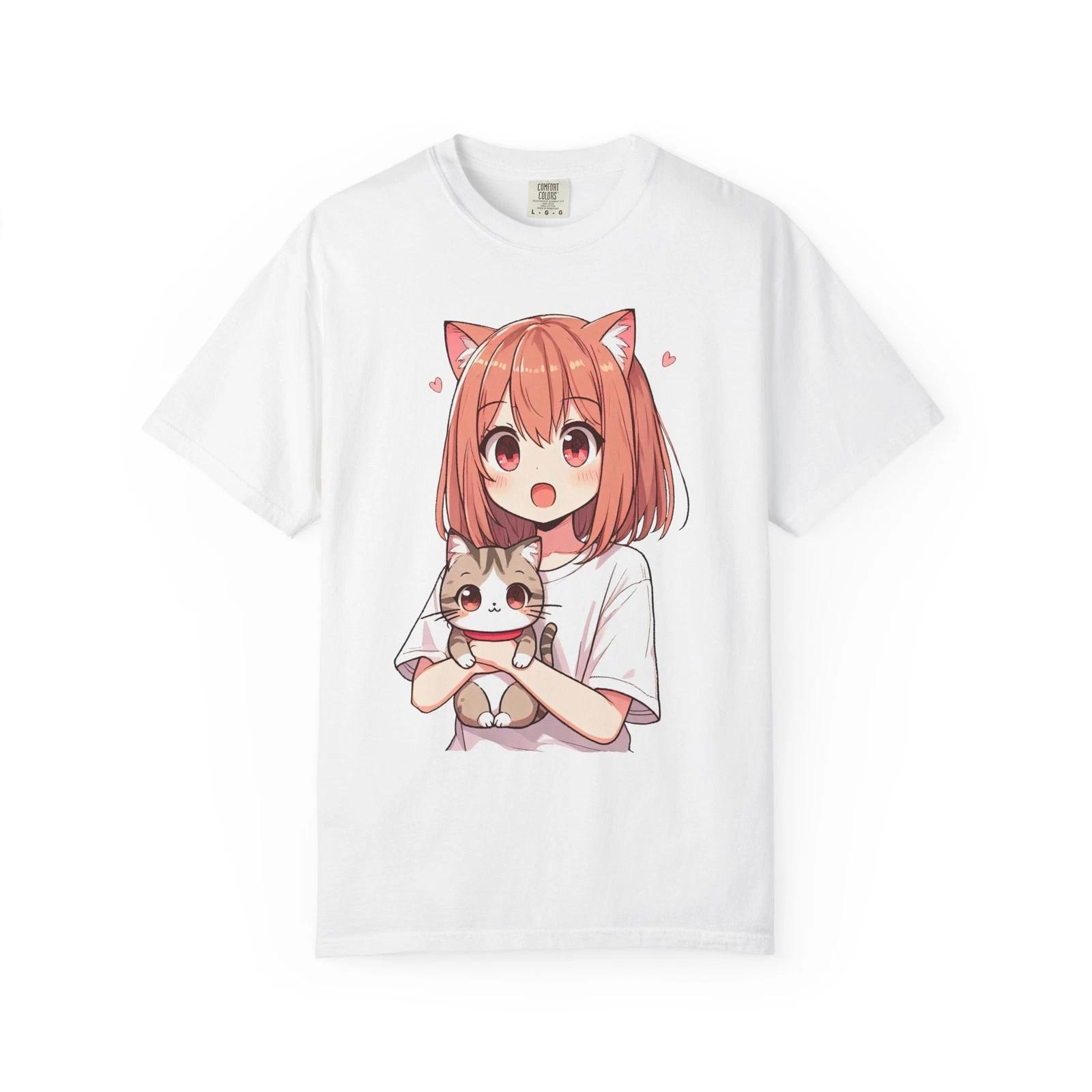 Anime Catgirl Kitten Tee Kawaii Graphic Shirt Soft Comfort Colors Style Top 3XL