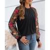 YYFS Women's Fashion Casual Spring Fall Flower Pattern Print Long Sleeve O-Neck Blouses & Shirts