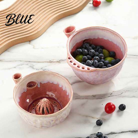 Ciotola con Filtro Integrato Ceramica Girevole per Lavaggio Frutti di Bosco Colino Girevole per Frutta con Fori di Drenaggio Strumento di Preparazione Cucina per Fragole