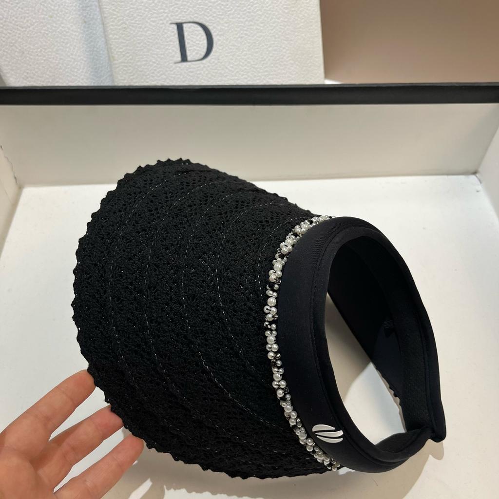 Summer Headless Sun Hat Women'S Small Fragrant Wind Sweet Pearl Lace Double Layer Ice Silk Anti-Ultraviolet Empty Top Hat