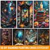 5D DIY Diamond Painting Cross Stitch Kit - Fantasy Magic Books Design, Full Round Diamond Mosaic for Home Decoration