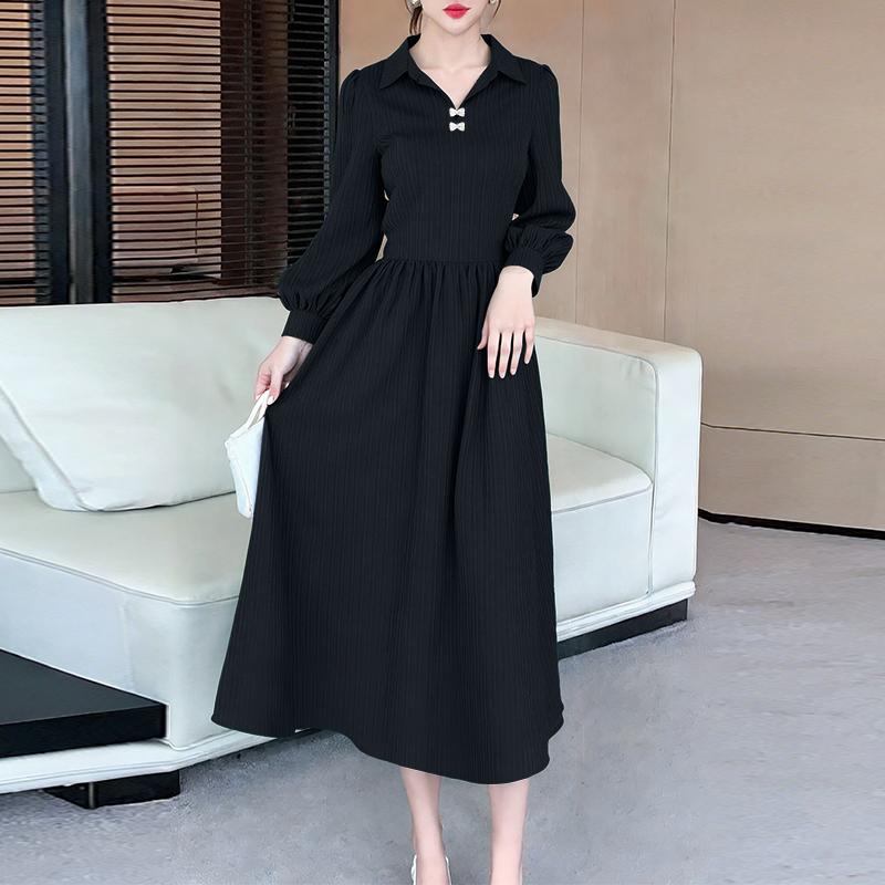 

Жіноча повсякденна вільна довга сукня з відкладним коміром і довгим рукавом ZANZEA 2XL темно-синього кольору