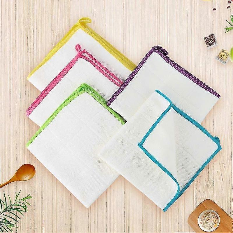 10PCS Bamboo Dish Cloths Towels Kitchen Cloths for Cleaning Dishcloths Washable Absorbent Machine Washable, Random Colors