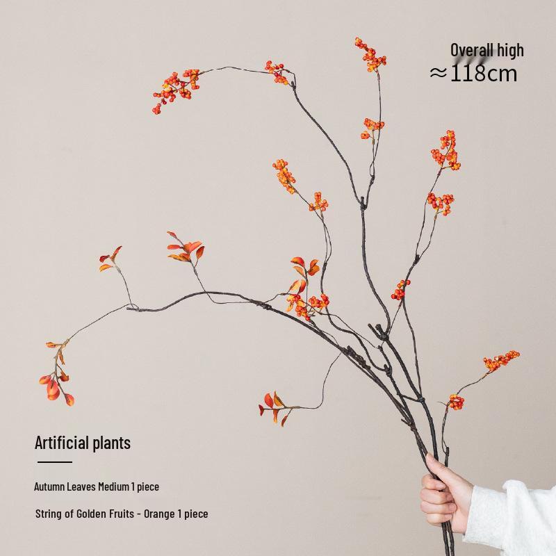 7-Head Persimmon Branch Ikebana Ornament: Artificial Ruyi Persimmon for Living Room or Dried Flower Display