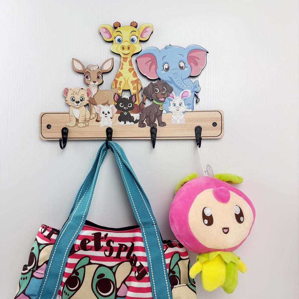 Wooden Decorative Cute Animals Children's Colorful Wall Hanging Coat Rack Hooks Kids Room Clothes Hanger
