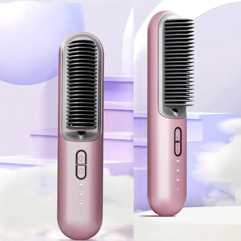 Professional Travel Electric Hairdressing Brushes Mini Wireless Comb Hair Straighteners Smoothing Brush Styling Tool