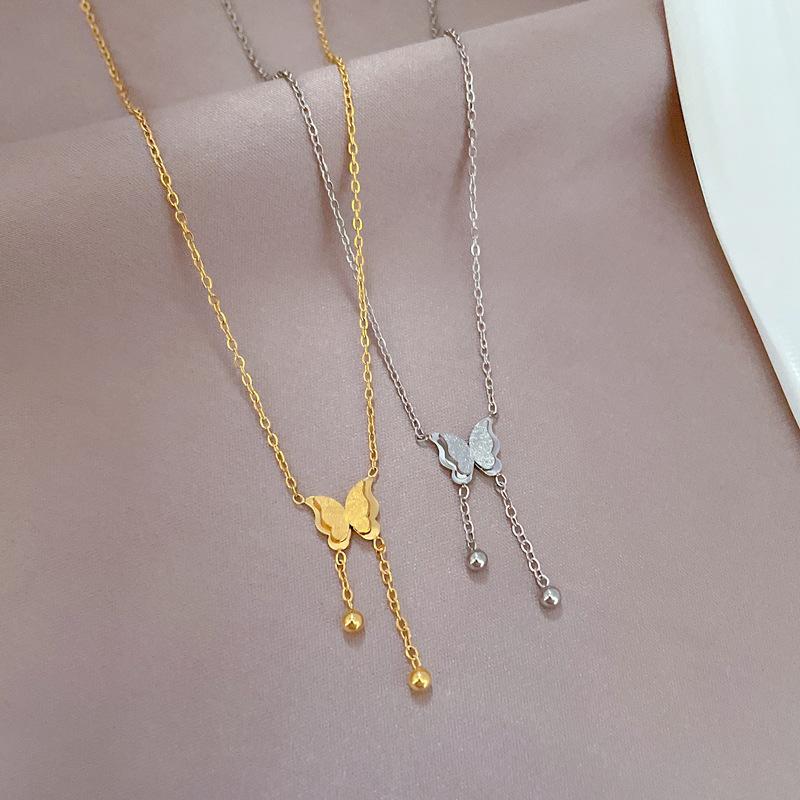 Butterfly Tassel Minimalist Furnace Real Gold Necklace Female Collarbone Chain Accessories