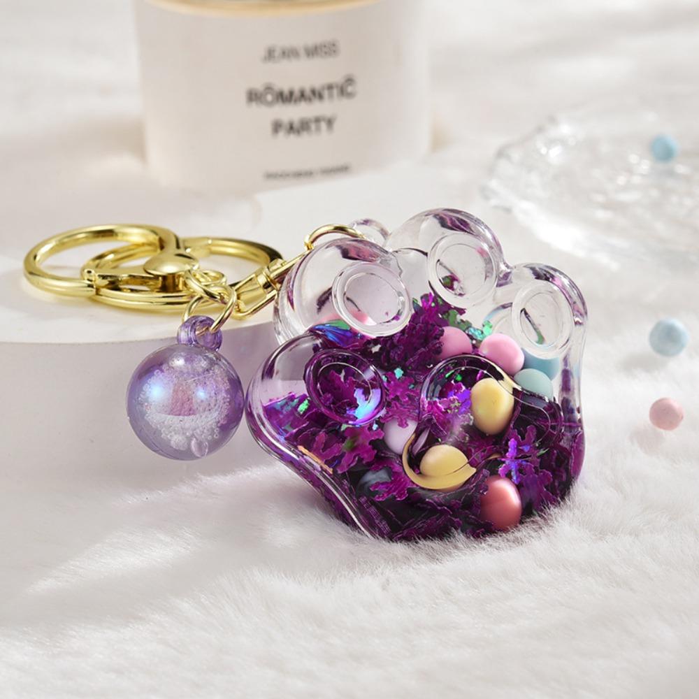 

Cute Cat Claw Quicksand Keychain Acrylic Kitten Claw Key Ring Car Key Ring Style2-Purple