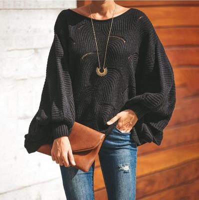 Pull ample à manches longues pour femmes, couleur unie, col rond, grande taille, découpe fine