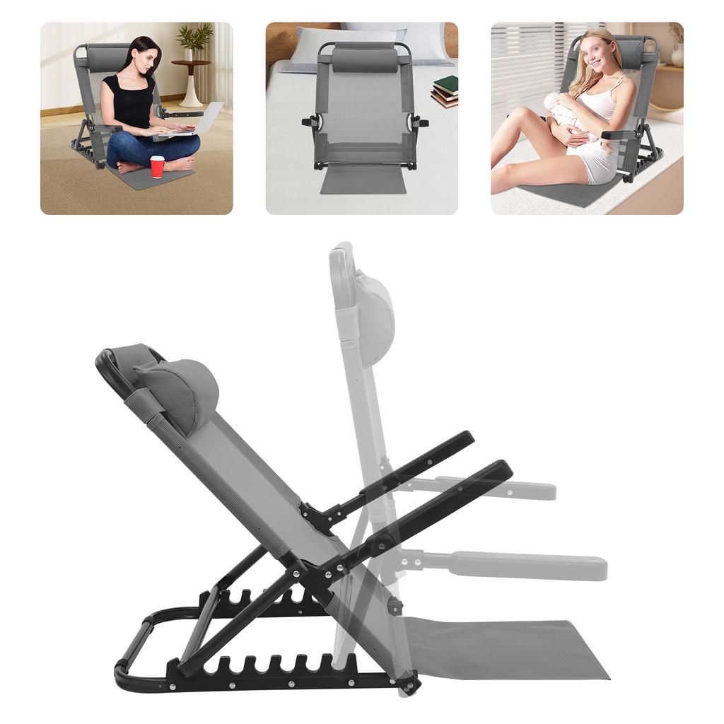 Grey Steel Adjustable Lifting Bed Backrest,8 Gears 86x36.5x70CM Portable Backrest Support With Armrest Free Standing for Bedroom