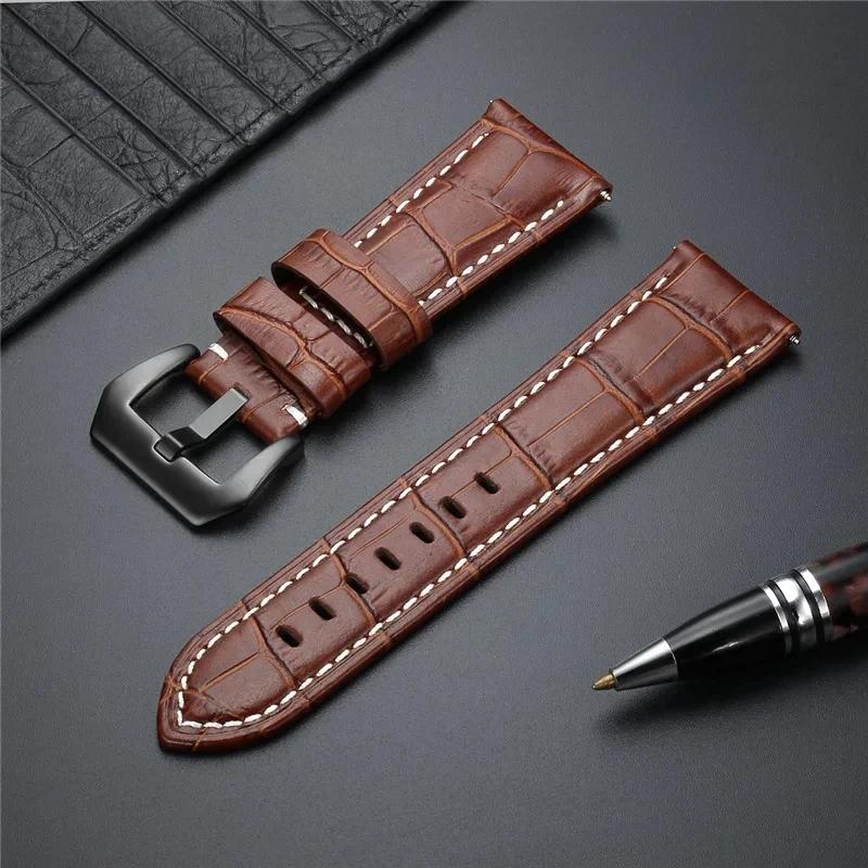 High Quality Genuine Leather Watch Strap 20mm 22mm 24mm 26mm Men Watchband Black Brown Blue Leather Watch Band