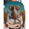 Men's 3D Elephant Print T-shirt Short Sleeved T-shirt Breathable Polyester Round Neck Casual Streetwear Top