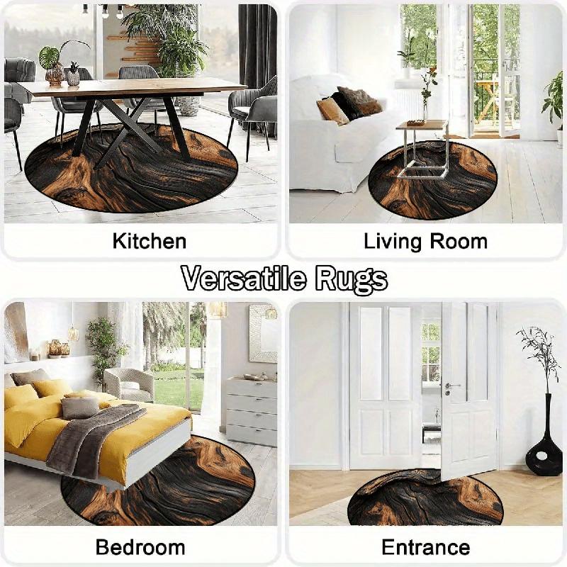 Creative Wood Texture Round Carpet Soft Non-Slip Tree Stump Area Mat Aesthetic Nature Style Rug for Entryway Home Office Washable
