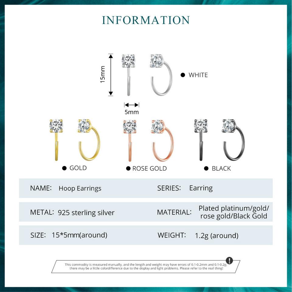 Bisaer CZ-Ohrstecker, 925er Sterlingsilber, vergoldet, runde Zirkonia, hypoallergen, 4 Farben