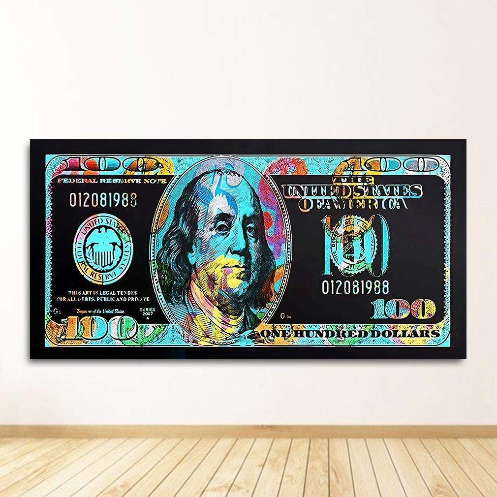 Wall Art Gold Modern Popular Colorful Hundred Money Canvas Painting Quadro Street Abstract Poster Picture Home Decor