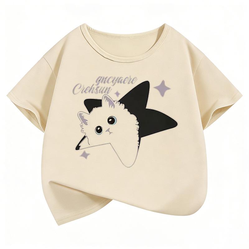 Cute Cat Graphic Kids Tshirts Summer Short Sleeve Tees Cartoon Animal Boys Girls Clothes Kawaii Kitten Tops Y2K Children Tshirt