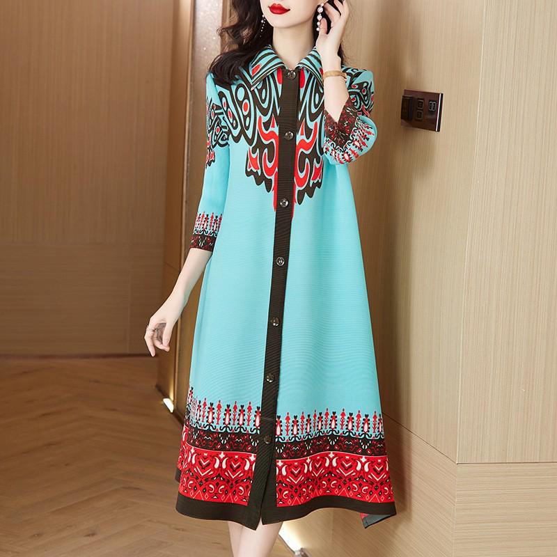 Spring Floral Pleated A-Line Dress Jacket for Women - Plus Size