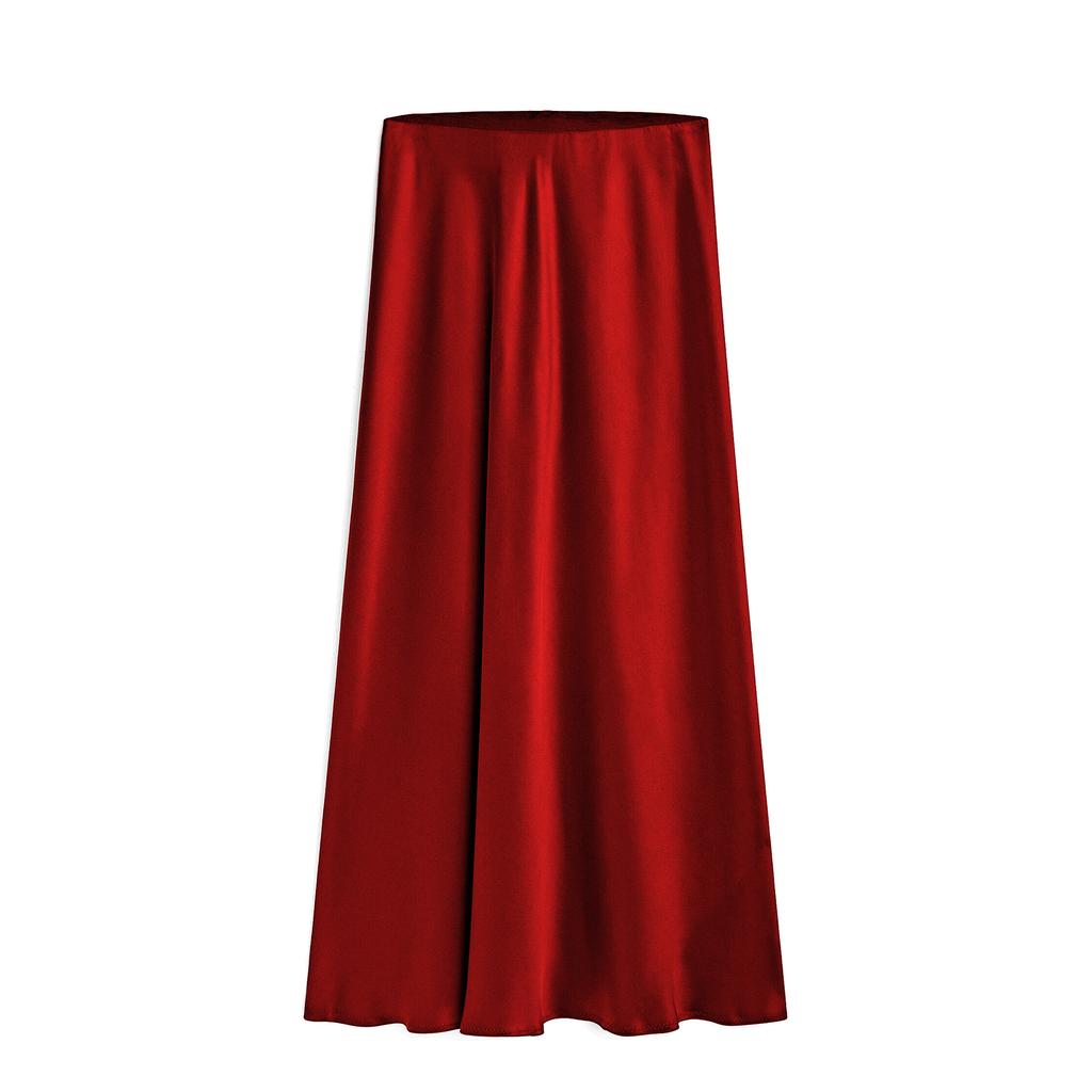 Spring Summer Acetate Satin Halter High Waist Elastic High Quality Satin Split Long Skirt Womens