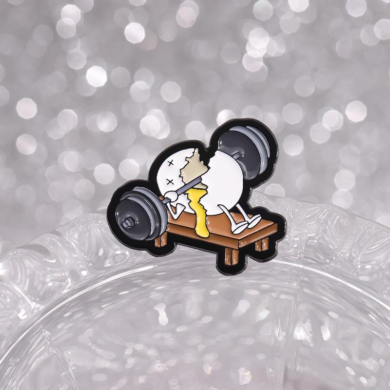 Children's Cute Eggshell Weightlifter Brooch - Fun Metal Lapel Pin Accessory