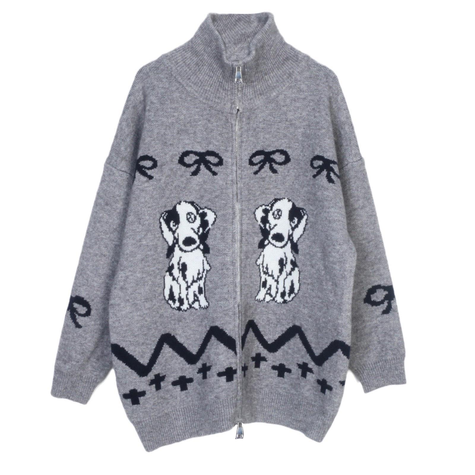 

Dong Jie Puppy Bow High-Neck Zipper Knit Cardigan Sweater - Autumn/Winter Small