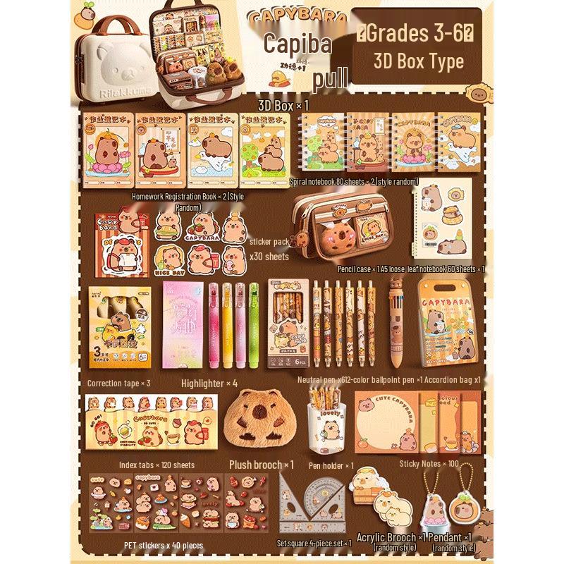 Capybara Stationery Gift Box for First Grade Boys & Girls - School Supplies Set for Back To School