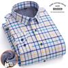 Men's Long Sleeve Cotton Plaid Shirt with Velvet Lining