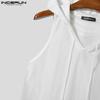 INCERUN Men Sleeveless Striped Transparent Mesh Sheer Hooded Tank Tops