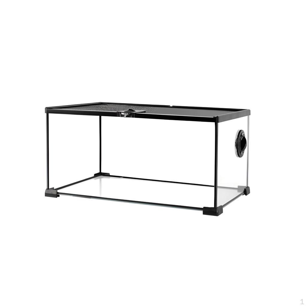 Amphibian Glass Terrarium, High Transparency, Lockable, For Geckos & Turtles Black 21x21x15cm