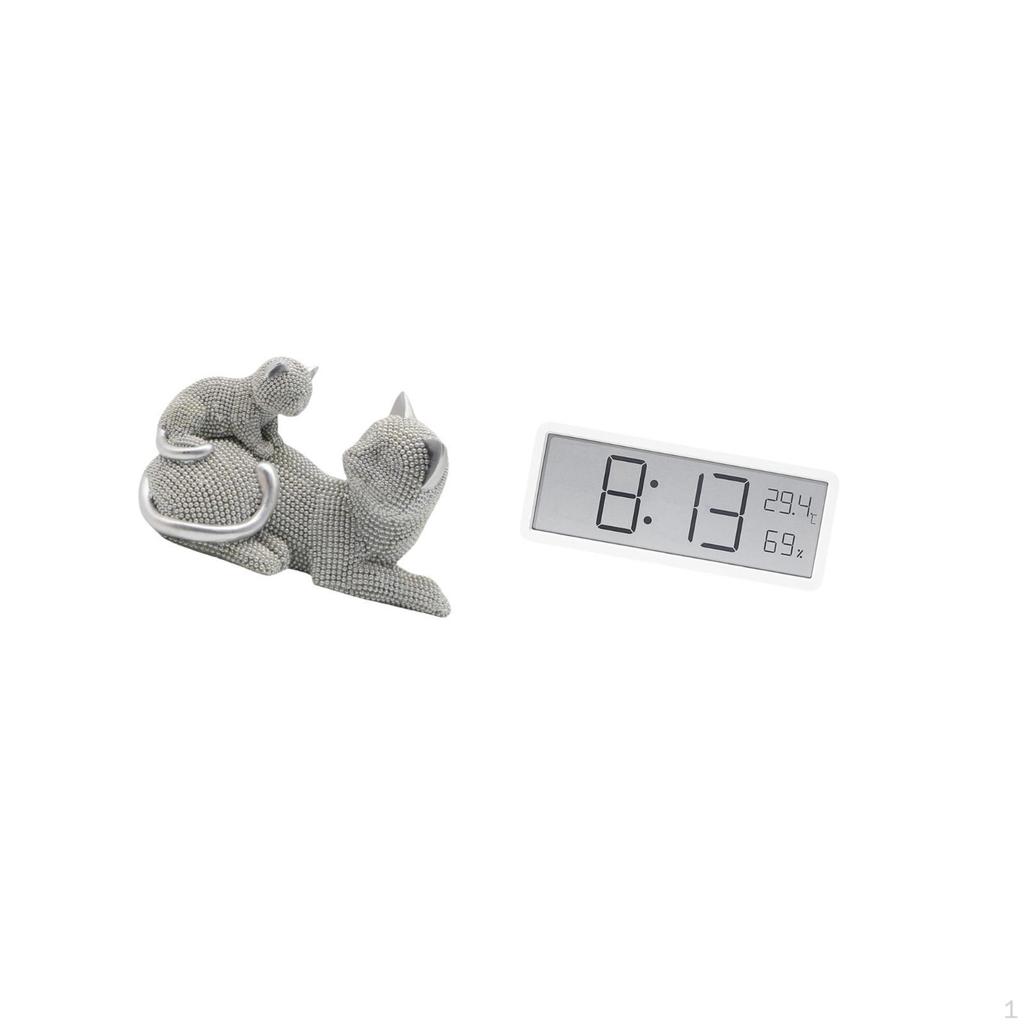 Cat Sculpture Tabletop Ornament Digital Wall Clock Art Crafts Decorative Figurine Animal Statue